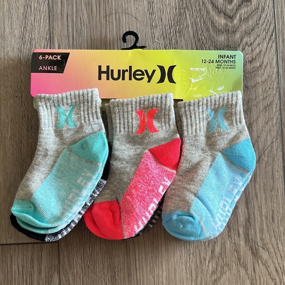 New Infant Hurley 6 Pack Socks 12-24 months